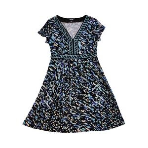 Apt 9 Mini Dress Babydoll Y2K Feminine‎ Stretch V-Neck Black Geo Women Sz Small